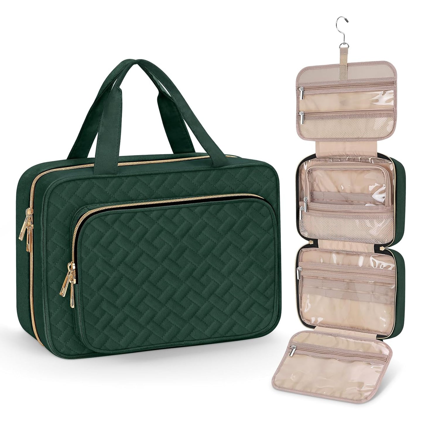 Wedama Toiletry Bag for Women, Medium Cosmetic Travel Bag, Hanging Toiletry Bag for Bathroom, Thickened PVC Waterproof Makeup Bag, Toiletries Bag for Travel Business Trips and Camping, Dark Green