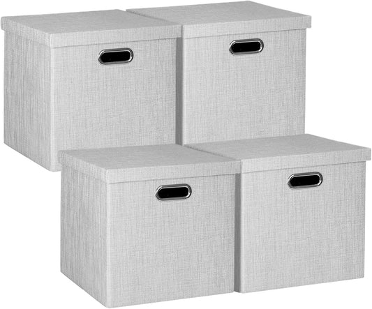 Posprica Storage Bins with Lids,13×13×13 Foldable Storage Cube Baskets Boxes Fabric Drawers for Closet Shelf Cabinet Bookcase,Set o f 4,Sliver grey