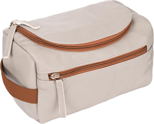 ELIZO Premium REAL Leather Toiletry Bag for Men Dopp Kitt Hanging Mens Toiletry Large TSA Toiletries Bag Shaving Grooming Bag Organizer Cream Tan