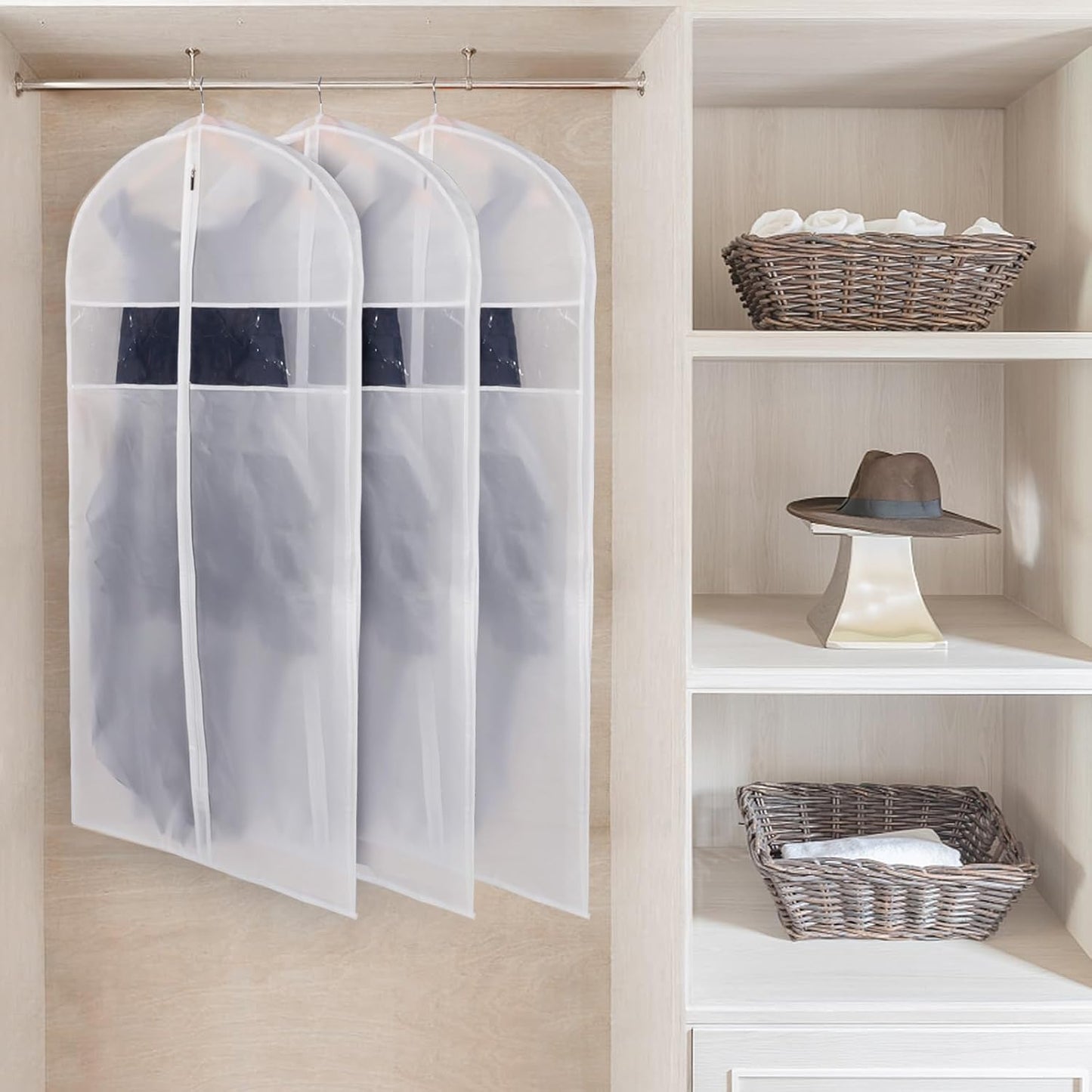 Zilink Clear Suit Coat Bags for Storage 50-inch Dress Bags for Hanging Clothes with 3" Gusset Suit Cover Bag for Coat, Dress Closet Storage