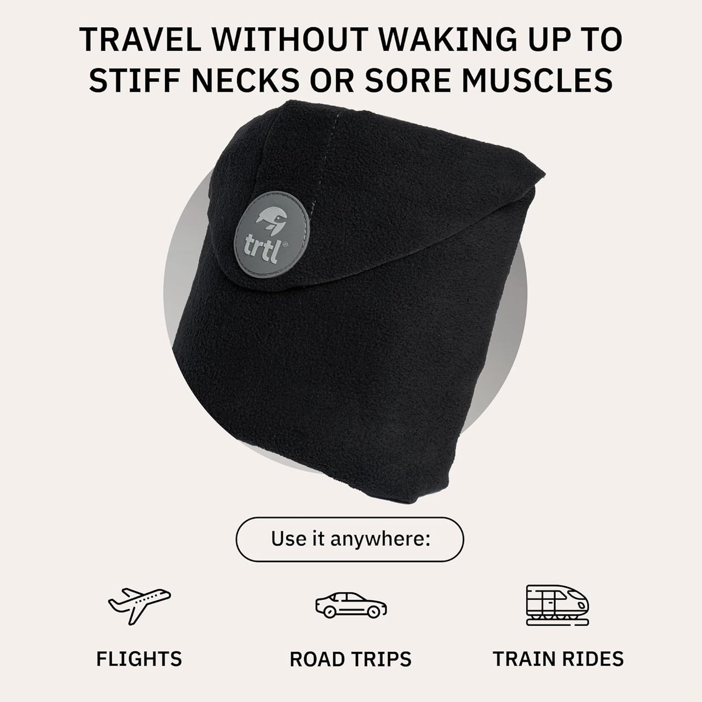 trtl Pillow - Scientifically Proven Super Soft Neck Support Travel Pillow - Machine Washable - Black