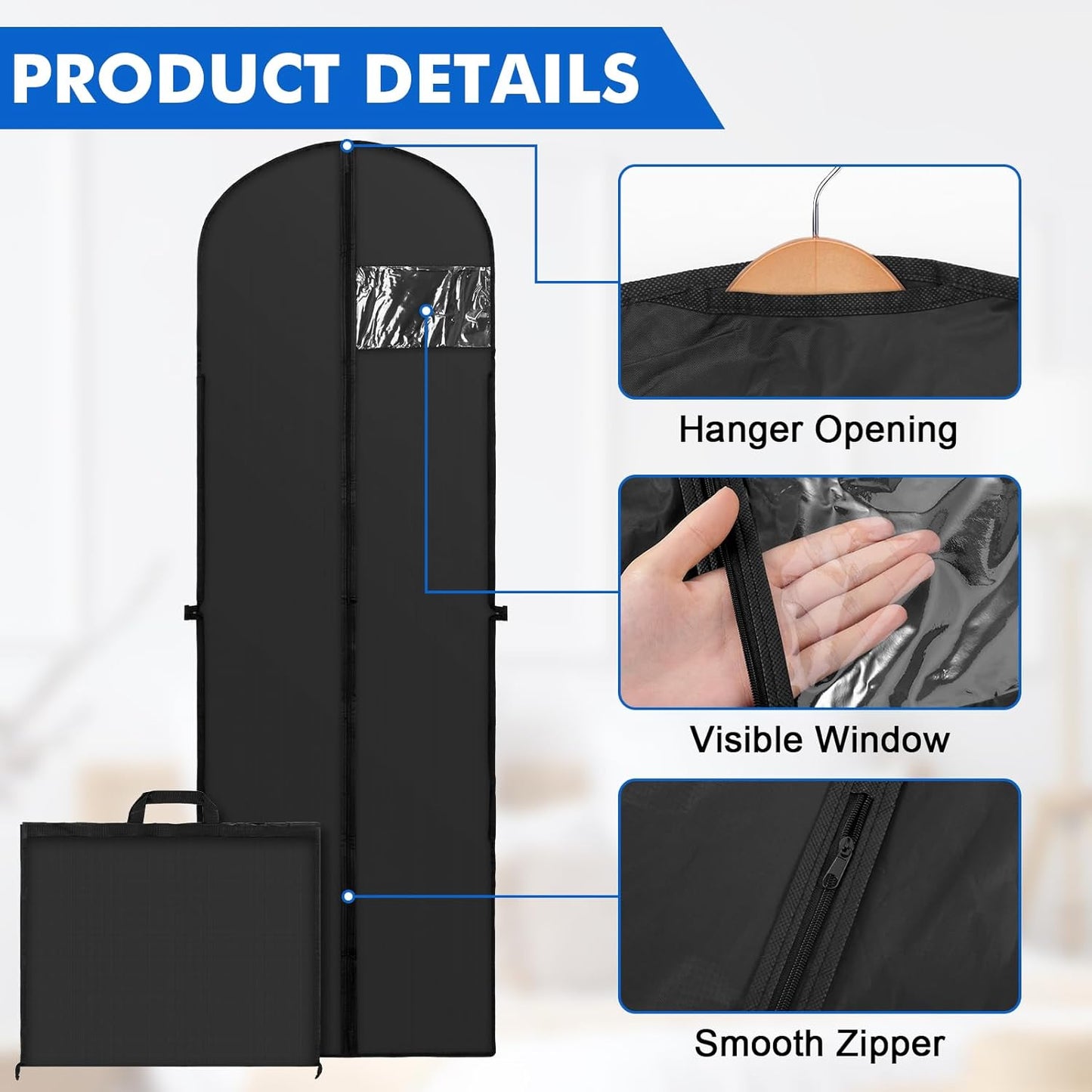 70" Long Garment Bags for Travel Dress, 2 Pack Dress Bags for Gowns, Garment Bag for Long Dress, Closet Wardrobe Bags for Gowns Tuxedos, Black