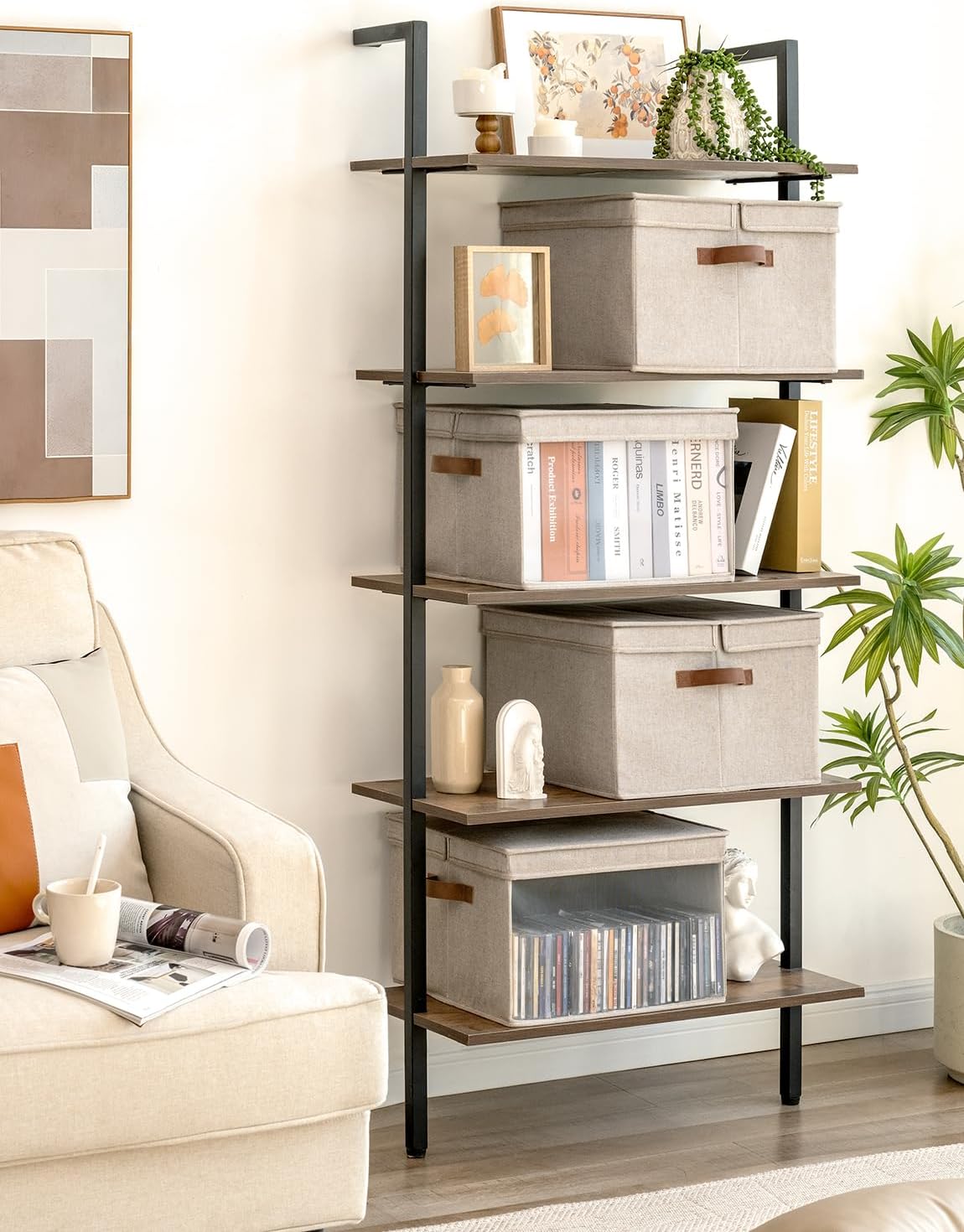 StorageWorks Storage Bins with Lid and Clear Window, Fabric Storage Boxes with Lids, Stackable Basket for Shelves, Closet Organizer and Storage Bins, Brown and Beige, Jumbo, 4-Pack