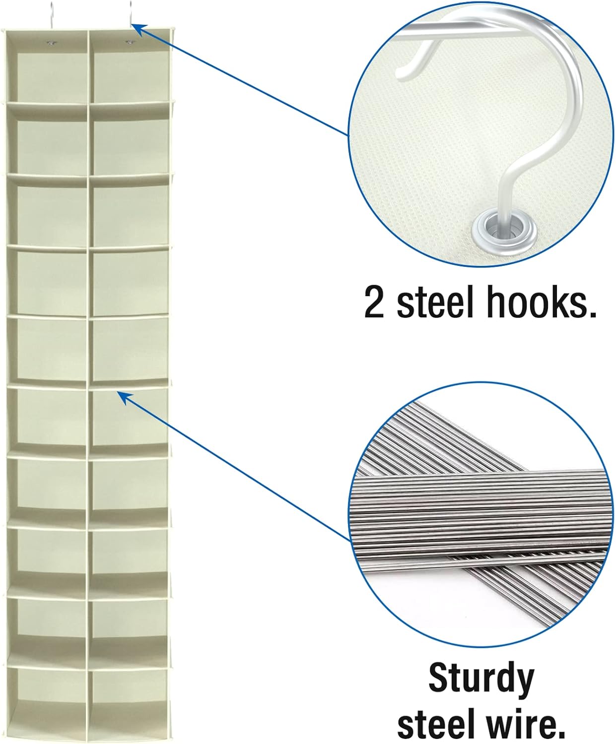 coastal rose Hanging Shoe Organizer for Closet, 20 Sections Hanging Closet Organizers and Storage Shelves, Space Saving Shoe Storage Rack Holder, Beige, 12''W×12''Dx 50''H