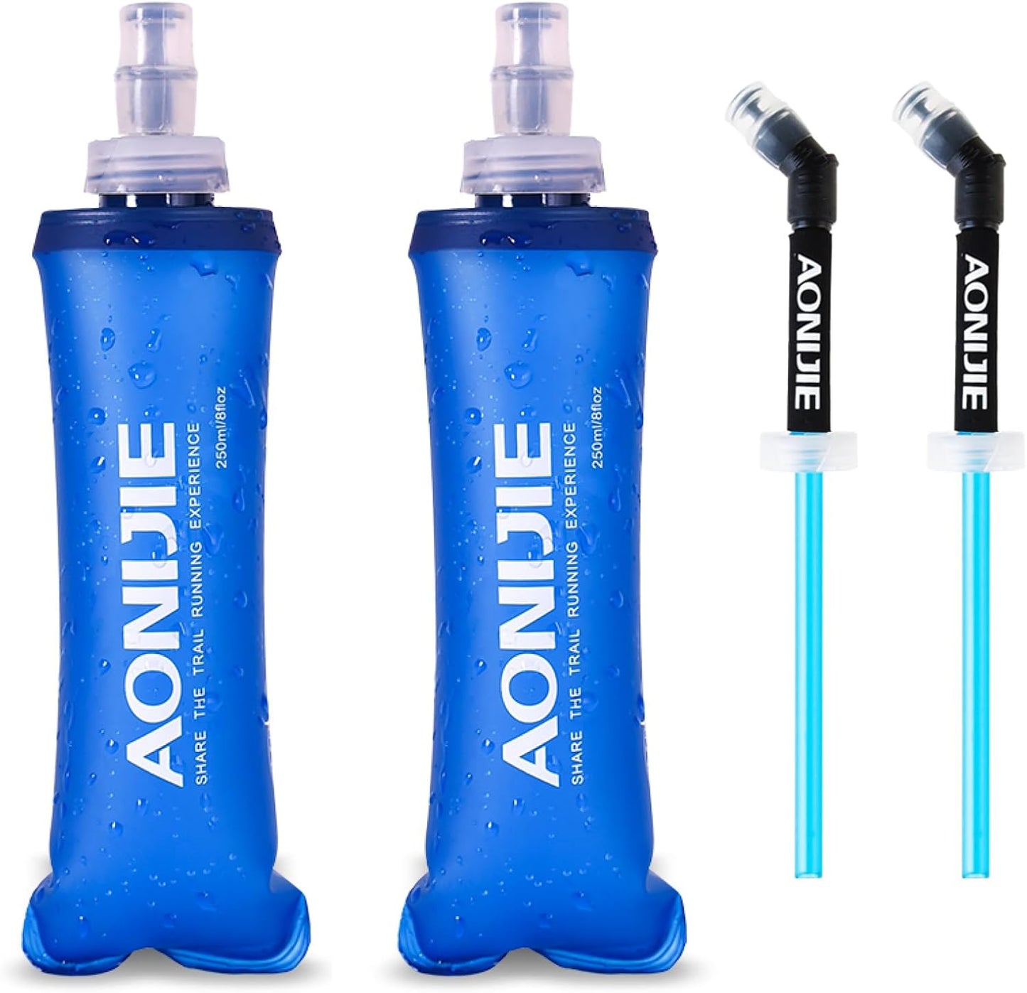 TRIWONDER Collapsible Water Bottles TPU Soft Flask Running Bottles BPA-Free Sports Flasks for Hiking Climbing Camping (250ml/8.45oz with Straws - Pack of 2)