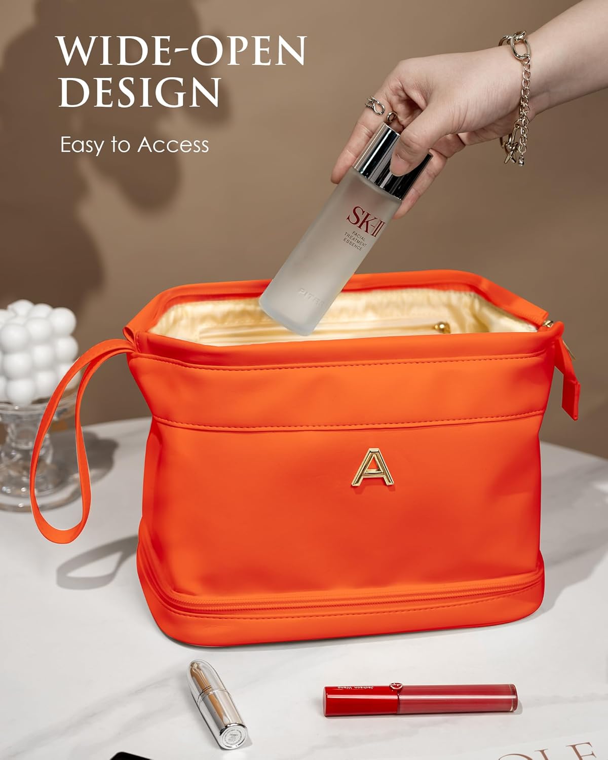 Gift for Granddaughter, Travel Gifts for Women-Initial Makeup Bag, Personalized Double Layer Cosmetic Bag with Makeup Brush Organizer,Birthday Gifts for 9 10 11 12 13 14 Year Old Girls