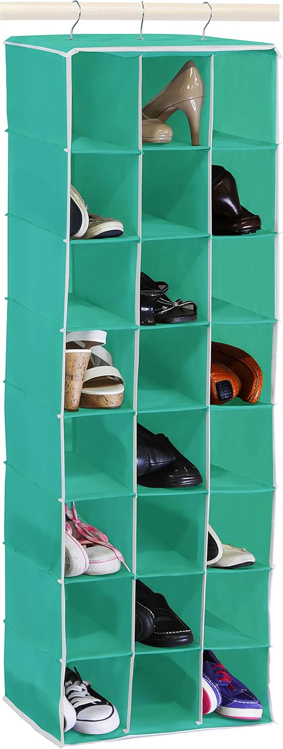 SIMPLE HOUSEWARE Hanging Closet Organizers 24 Section Shoe Shelves, Turquoise