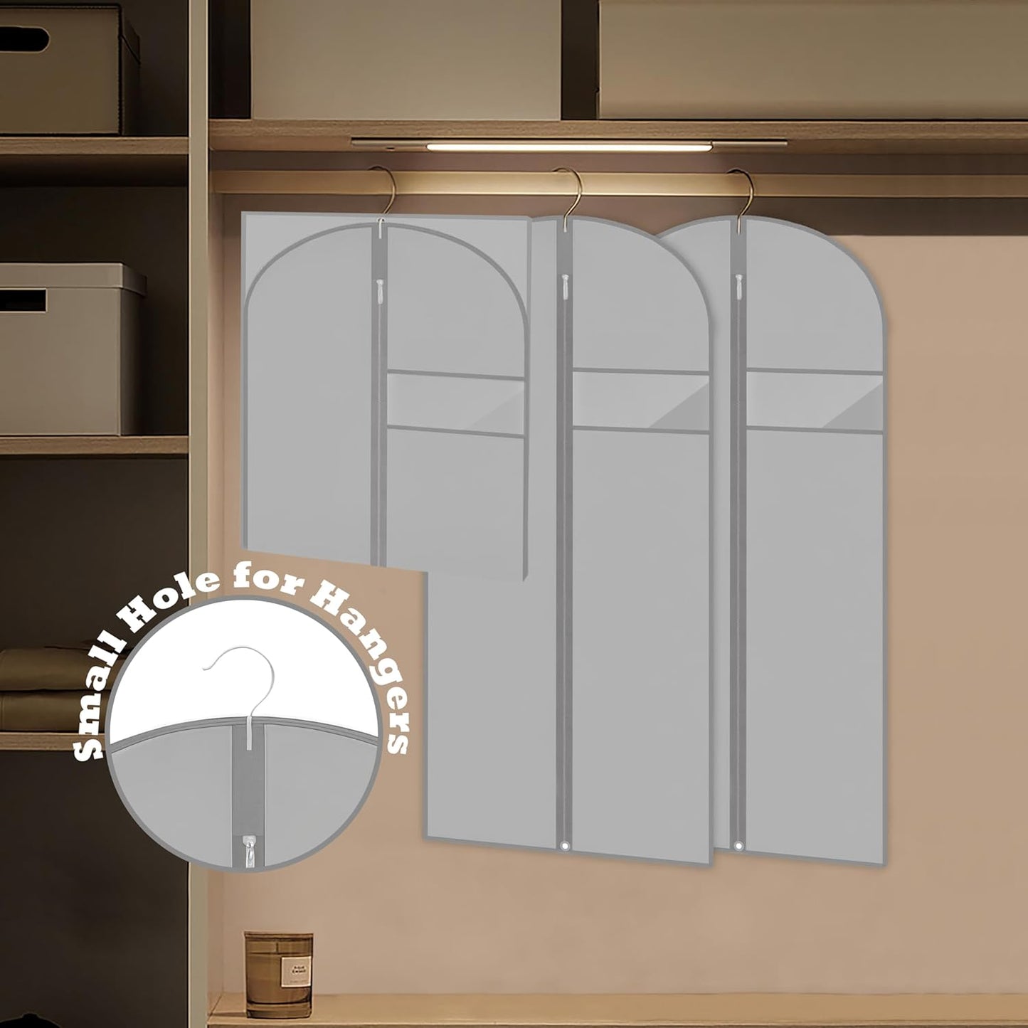 Garment Bags for Hanging Clothes, 45'' Suit Bag Cover for Storage and Travel, Dress Bags for Gowns Long, 2 Pack (Grey)