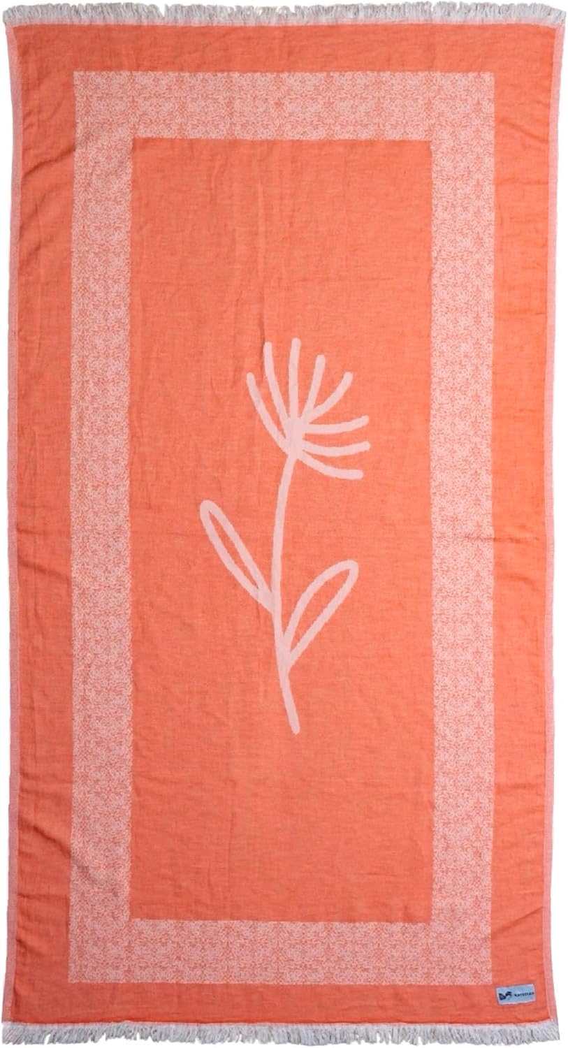 Turkish Beach Towel - 100% Organic Cotton - Soft, Quick-Dry, Sand Proof, Prewashed - Lightweight & Oversized for Beach, Pool, Yoga, Bath, Travel, Gym, Throw - Bloom (Pink)