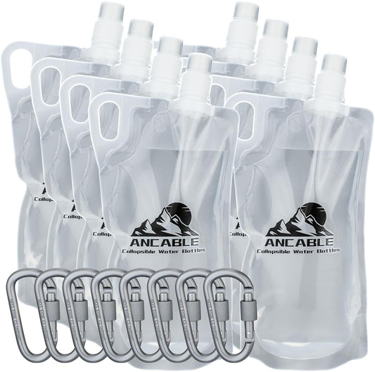 1L Hiking Collapsible Water Bottles, 8-Pack 33OZ BPA-Free Foldable Backpacking Water Bottle for Travel Camping Hiking