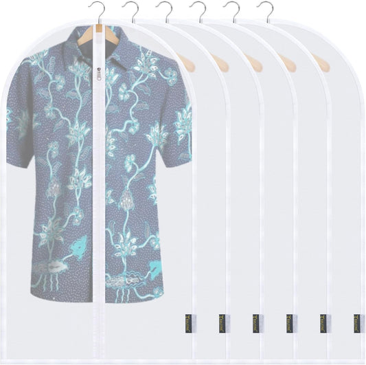 BALEINE 40'' Translucent Garment Bags, 6 Packs PEVA Dress Bag for Closet Clothes Dresses Suit Coats Storage (White, 6PK)