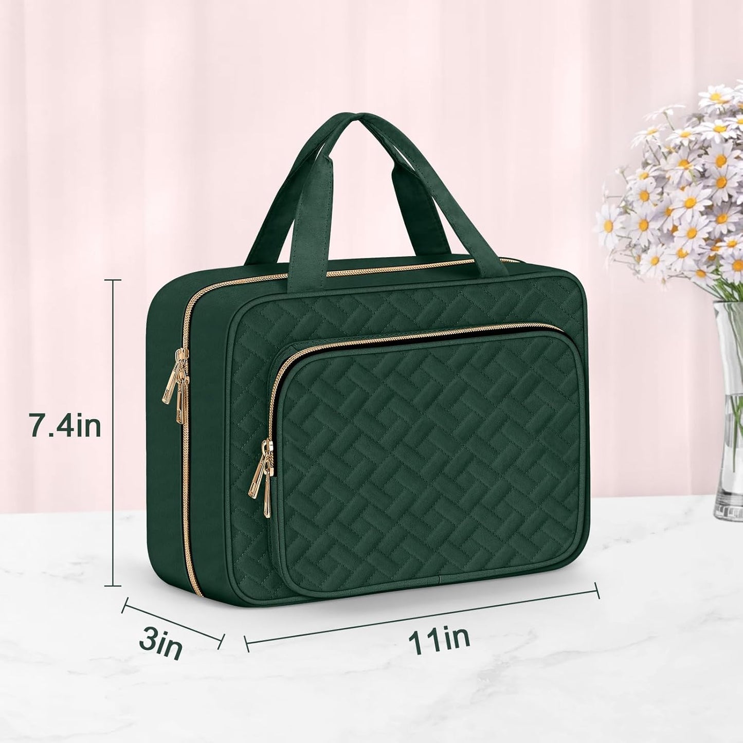 Wedama Toiletry Bag for Women, Medium Cosmetic Travel Bag, Hanging Toiletry Bag for Bathroom, Thickened PVC Waterproof Makeup Bag, Toiletries Bag for Travel Business Trips and Camping, Dark Green