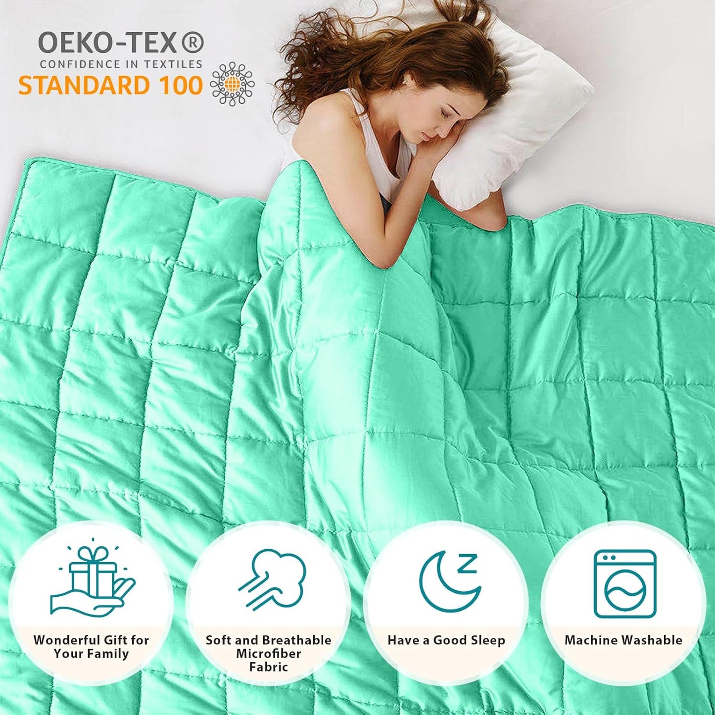 L'AGRATY Weighted Blanket - 60"x80" 15lbs Cooling Breathable Heavy Blanket Microfiber Material with Glass Beads Big Blanket for Adult All-Season Summer Fall Winter Soft Thick Comfort Blanket