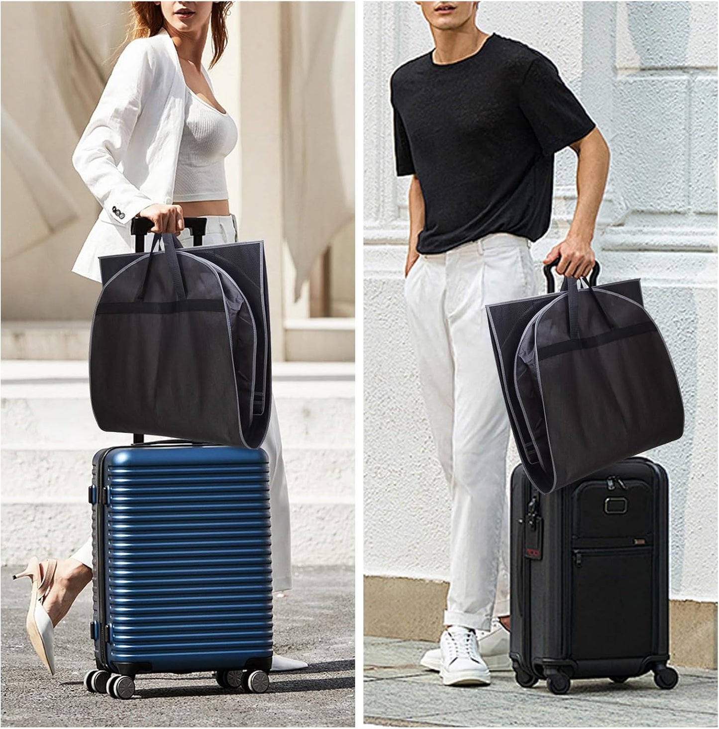 3 Pack 43" Garment Bags for Travel and Storage, Suit and Dress Bags with Duffle Design, Ideal for Hanging Clothes, Blazers, Dresses, Coats, and Wardrobes