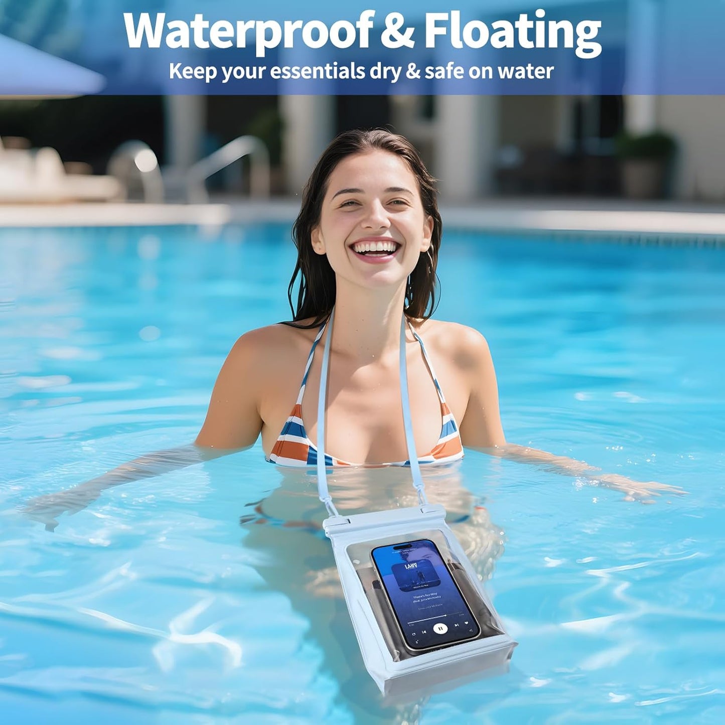 Large Waterproof Phone Pouch Floating, Waterproof Phone Case for iPhone 15 14 Pro Max 13 12 Plus 11 XS XR X Samsung up to 8.5'', IPX8 Water Proof Cell Phone Dry Bag for Beach Swimming Kayaking, Blue