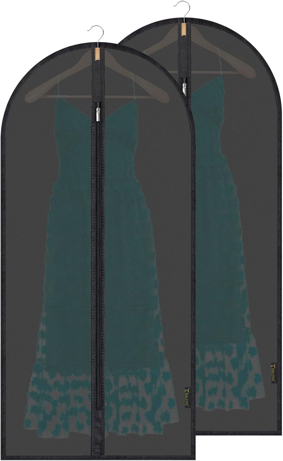 BALEINE 48'' Translucent Garment Bags, 2 Packs PEVA Dress Bag for Closet Clothes Dresses Suit Coats Storage (Black, 2PK)