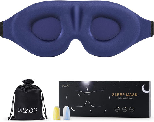 MZOO Sleep Eye Mask for Side Sleeper Men Women, Zero Eye Pressure 3D Sleeping Mask, Light Blocking Patented Design Night Blindfold, Soft Eye Shade Cover for Travel, Blue