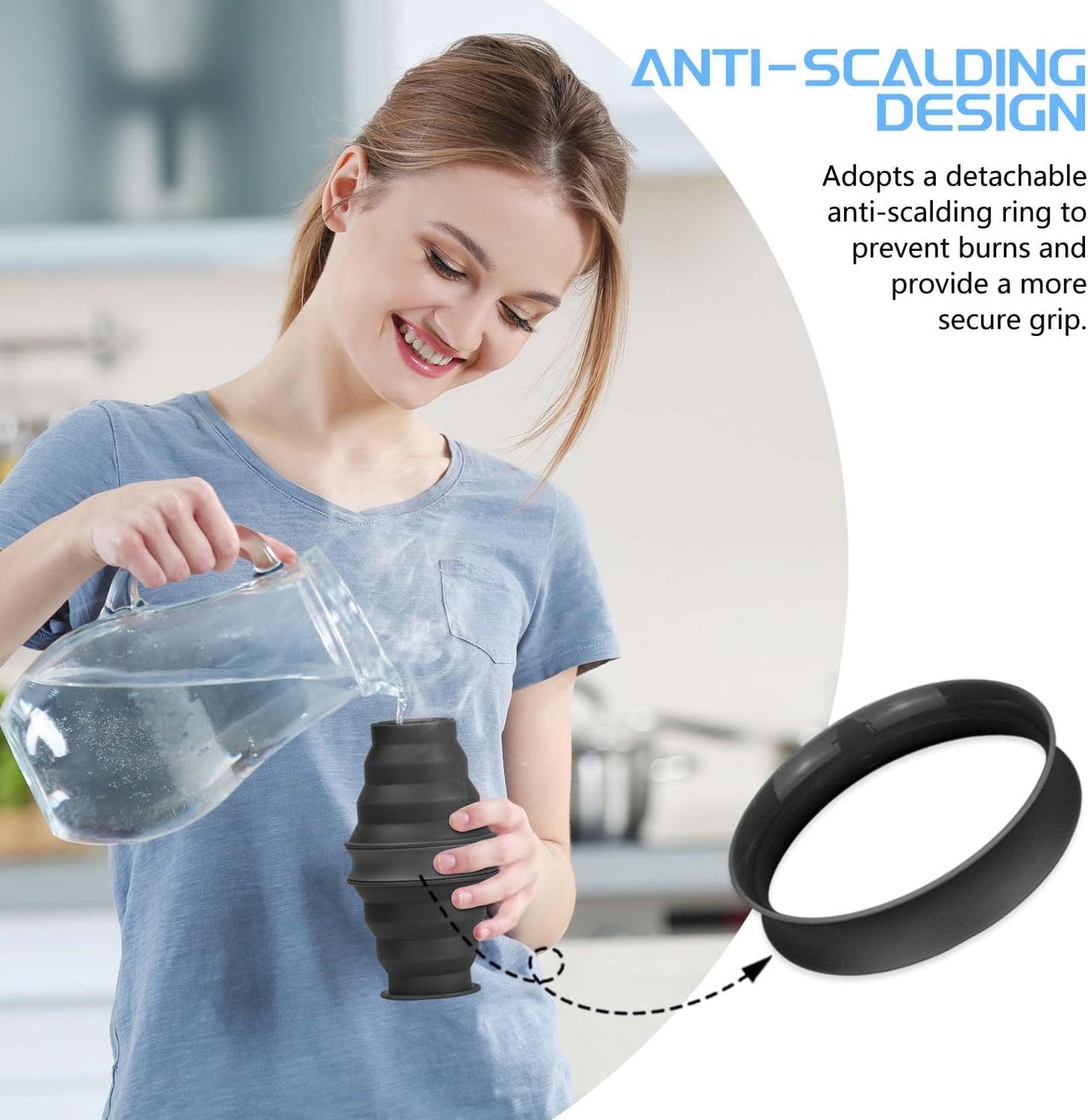 Nefeeko Collapsible Water Bottle,17oz(500ml) Reuseable BPA Free Silicone Foldable Water Bottles for Travel Gym Camping Hiking, Portable Leak Proof Sports Water Bottle with Carabiner