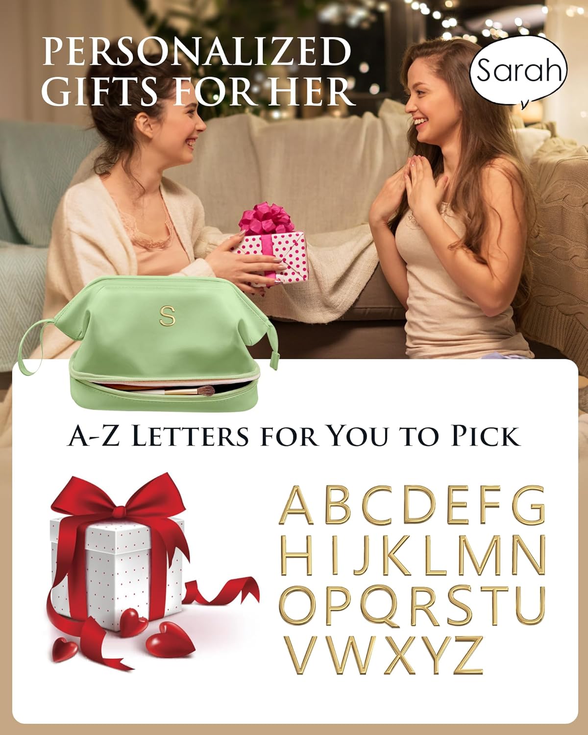 Birthday Gift for Daughter-Teen Girl Gifts Trendy Stuff, Initial Large Makeup Bag, Bride To Be Gift, Double Layer Cosmetic Bag, Gifts for 3 4 5 6 7 8 9 10 11 12 13 14 15 16 Year Old Girls