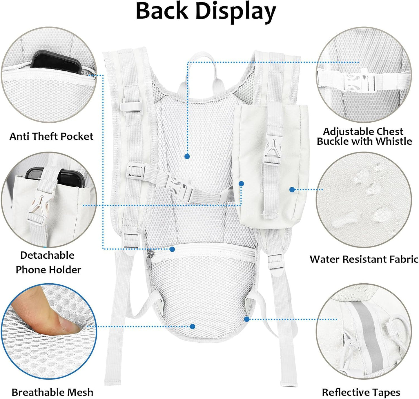 Lightweight Hydration Backpack 2L Water Bladder Pack for Running, Cycling, Hiking – Anti-Theft Water Backpack with Phone Holder, Trekking Pole Holder & Reflective Strips for Men & Women