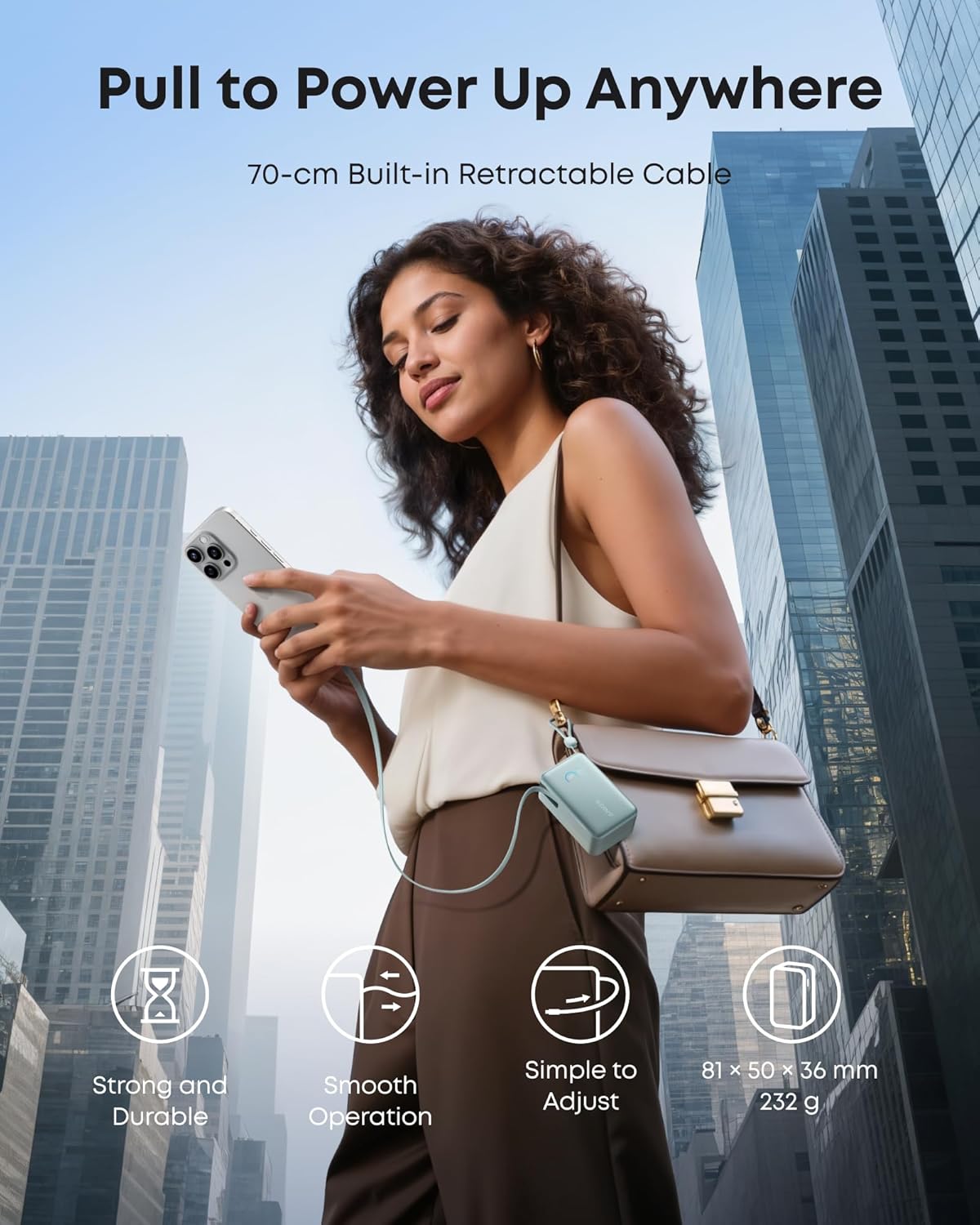 Anker Nano Power Bank, 10,000mAh Portable Charger with 2.3 ft InstaCord Retractable Cable, 45W Max Compact Battery Pack, Smart Display, for iPhone 16/17 Series, iPad, Galaxy, Pixel, and More