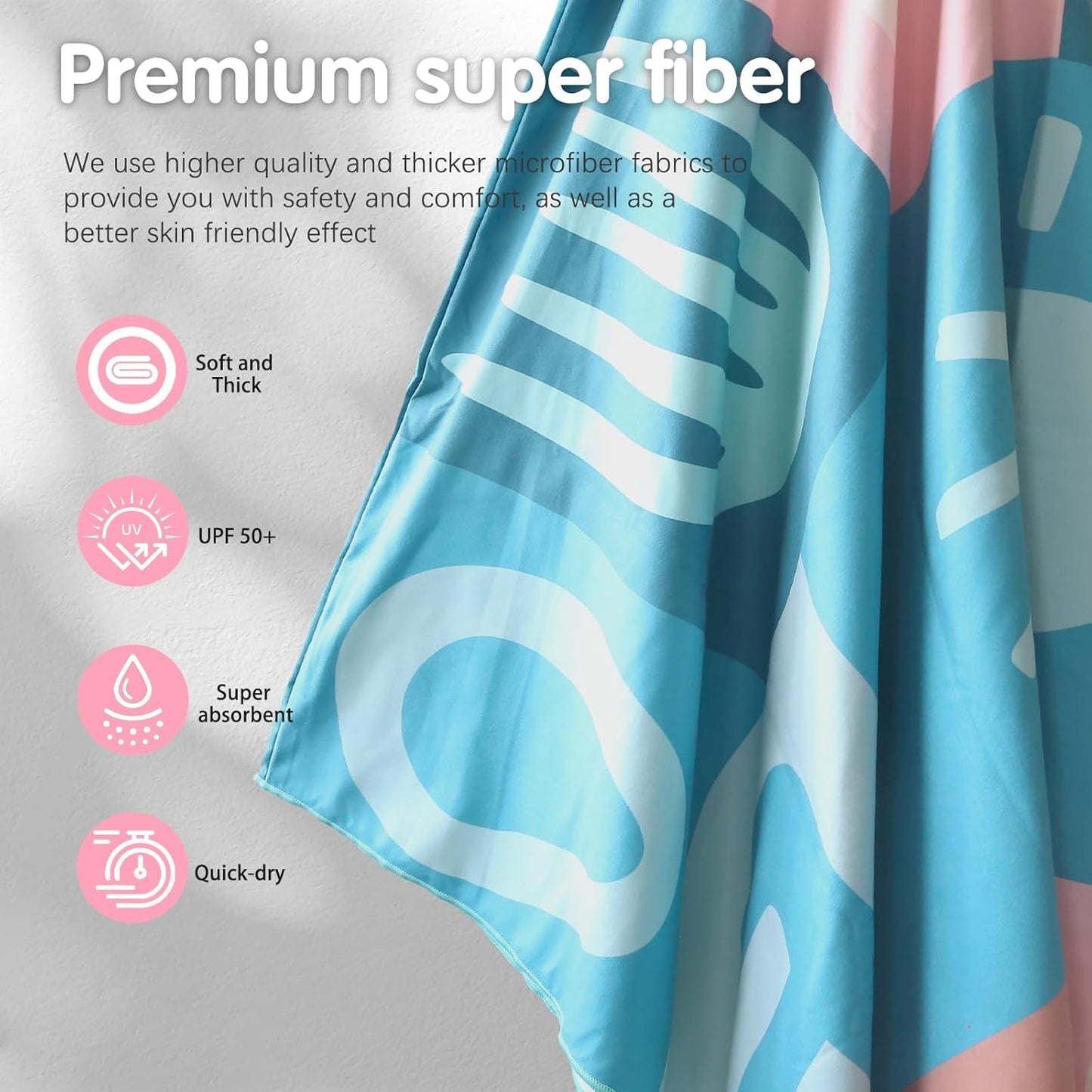 PY SUPER MODE Beach Hooded Towel Oversized - 60 x 40 inches Quick Dry Microfiber Beach Towels, Lightweight Soft and Absorbent Pool Towel Suitable for Bath Swimming Camping for Adults