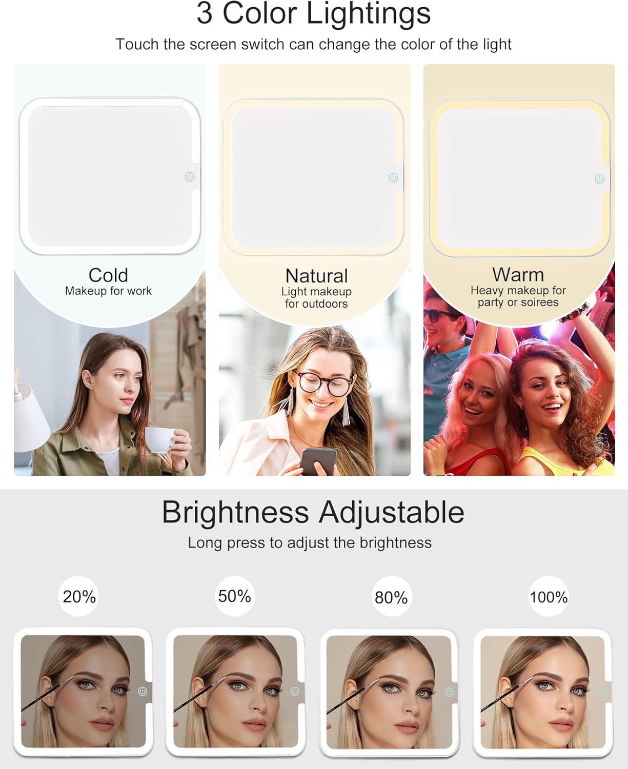 Relavel Makeup Bag with LED Mirror, Travel Makeup Case with Rechargeable Lighted Mirror 3 Color Lights, Dual Layer Cosmetic Box Makeup Brush Lipstick Holder Organizer for Women, Leather Black