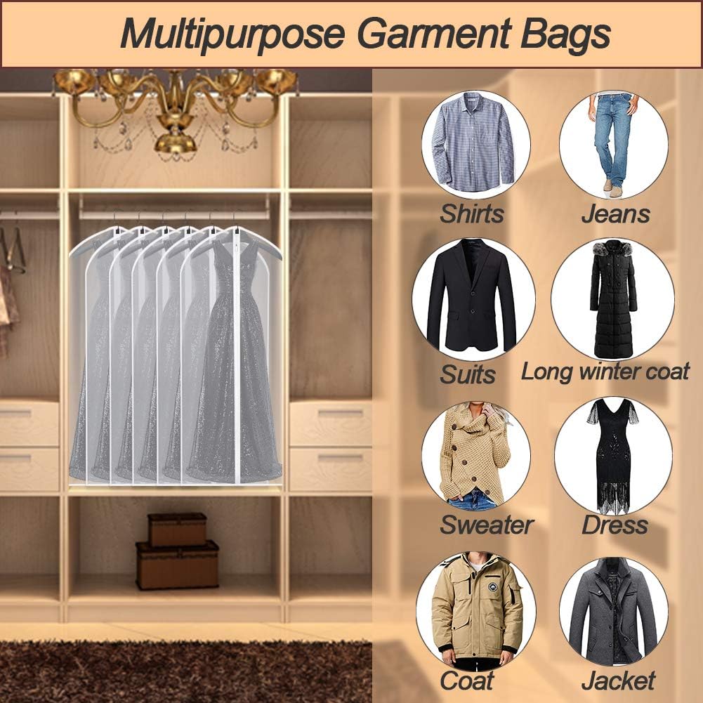 Garment Bags for Hanging Clothes 24''X48'' Suit Bags for Closet Storage (Pack of 6) Plastic Waterproof Suit Cover Bags with Zipper for Coats, Jackets, Shirts