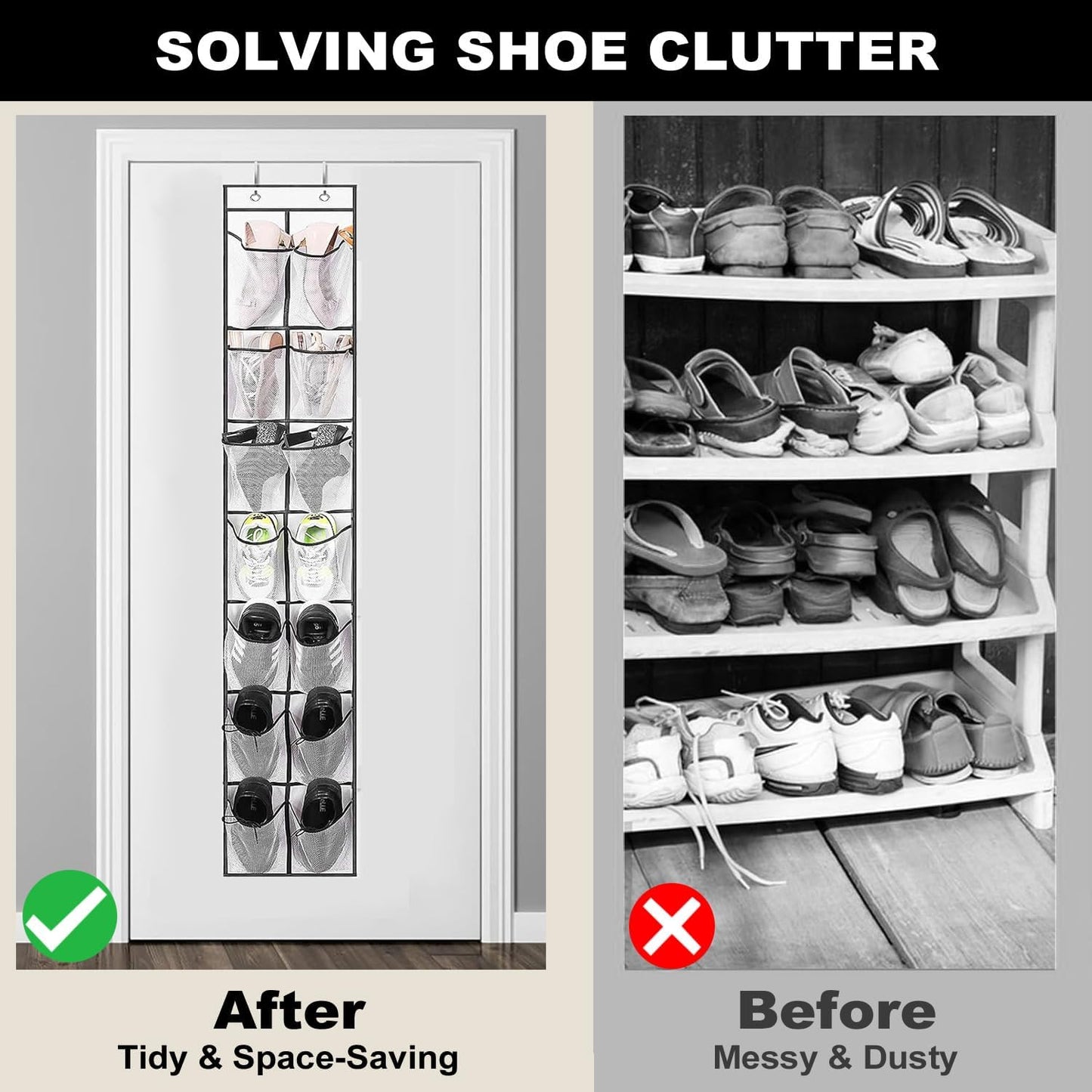 12 Large Pockets Over The Door Hanging Shoe Organizer, White