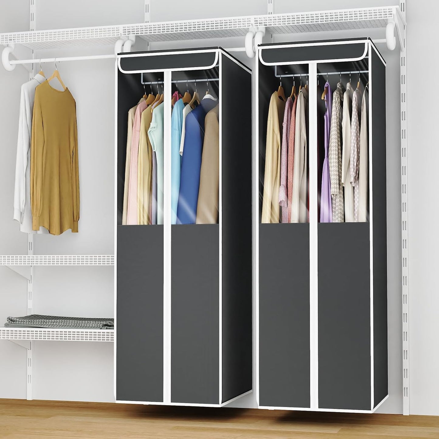 Univivi Garment Bags for Hanging Clothes, 2 Pack Large Clothes Storage Bags Closet Organizer with Clear Window, Premium Hanging Garment Storage Bag for Suits, Coats, Dresses, 54" (Dark Grey)