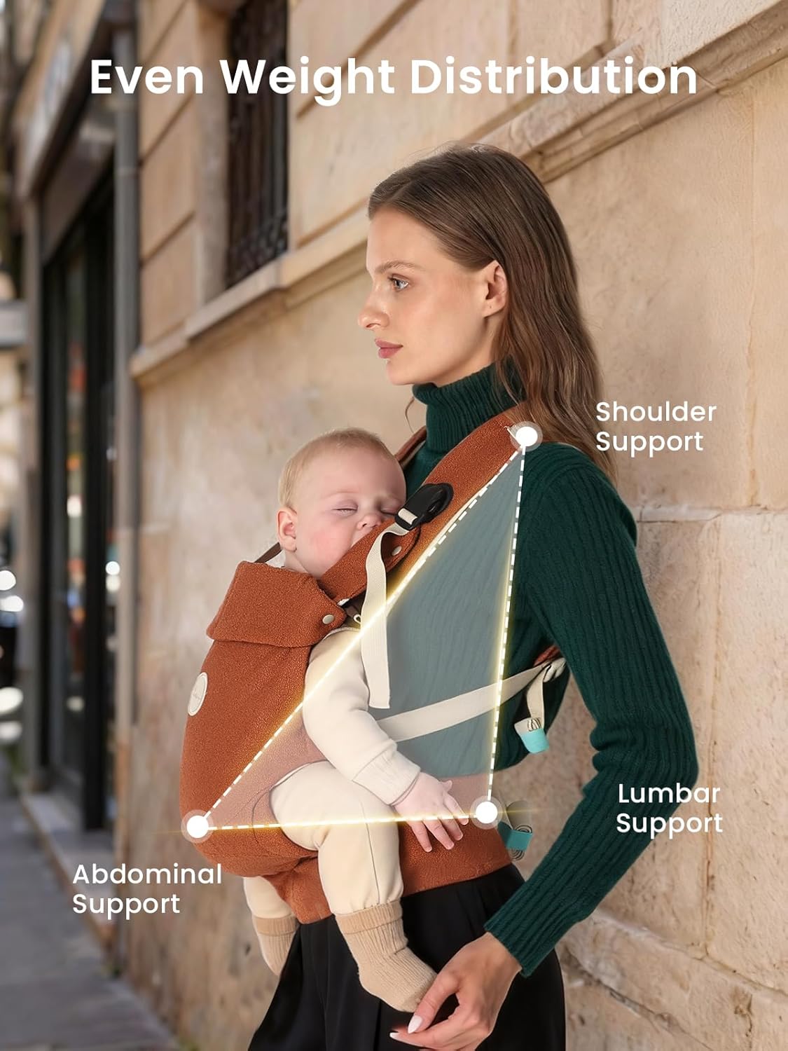 Grownsy Baby Carrier Newborn to Toddler (7-44lbs), Ergonomic & Cozy Wraps with One-Click Buckle, Head Support for Hands-Free Comfort, Sepia