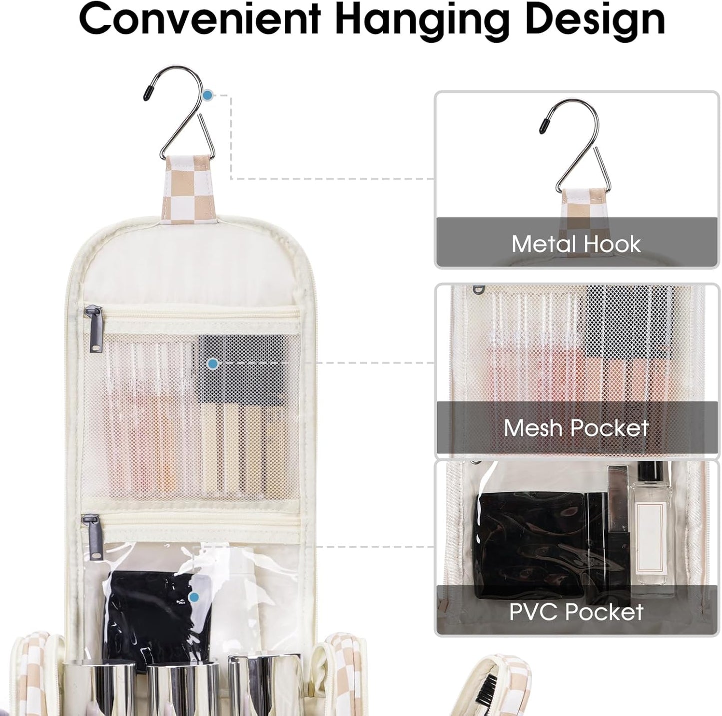 Narwey Hanging Toiletry Bag for Women Travel Makeup Bag Organizer Toiletries Bag for Cosmetics Essentials Accessories