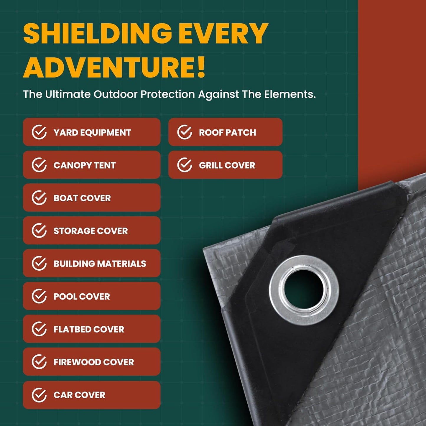 Large Waterproof Tarp - Heavy Duty 10 Mil Thick Poly Tarpaulin Ideal for Canopy Tents, Boats, RV or Pool Covers - Multipurpose Protective Tarps with Grommets for Indoor and Outdoor Use | 10' x 10'