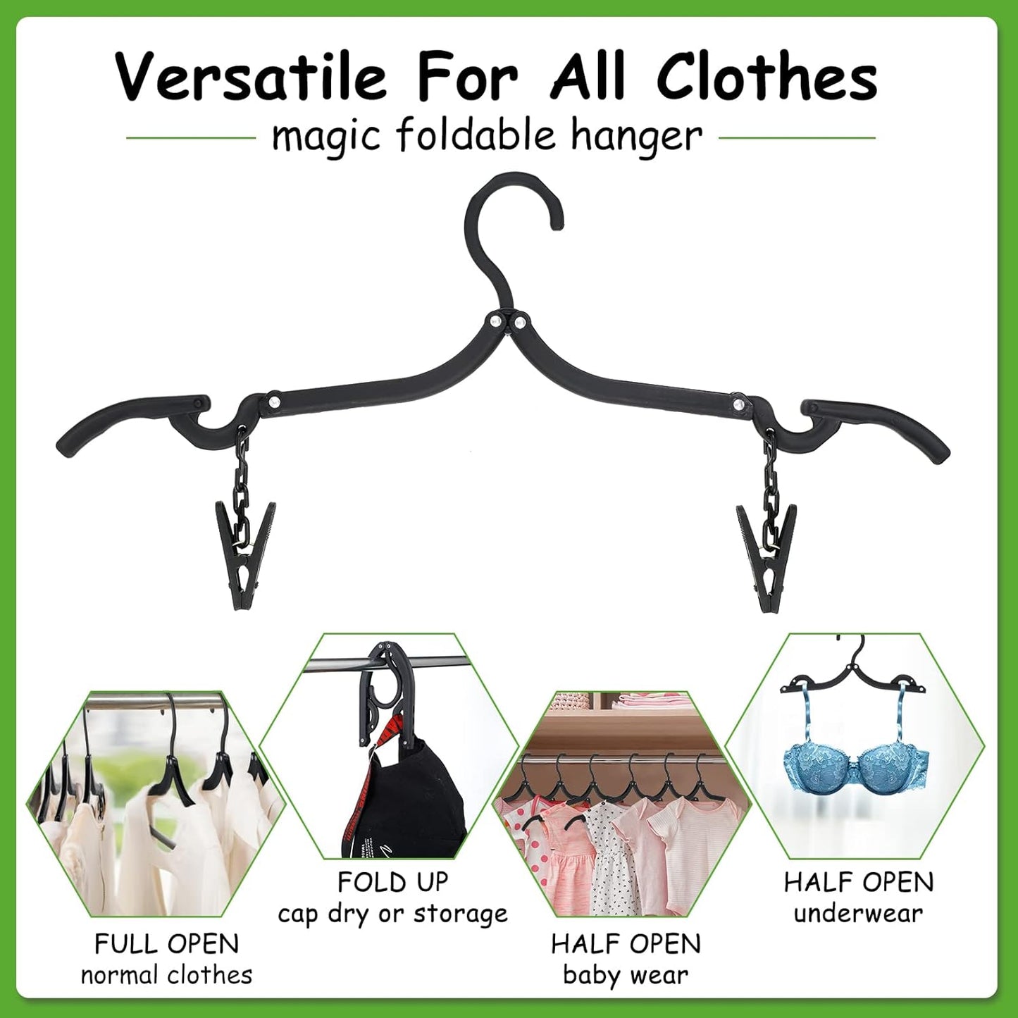 Maitys 24 Pieces Folding Travel Hangers Foldable with Clips Portable Collapsible Coat Hanger Travel Drying Rack for Clothes (Black)