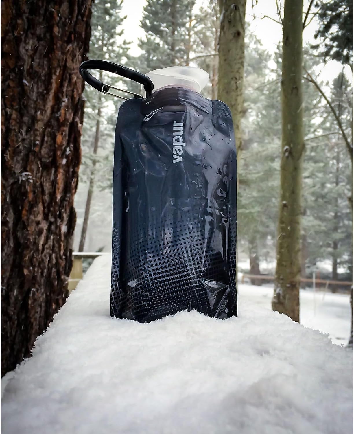 Vapur Collapsible Water Bottle With Carabiner, Compact Bottle Folds Flat For Hydration On The Go, Ideal for Traveling, Hiking or Camping, 16 Ounce, Cool Grey, Pack of 1