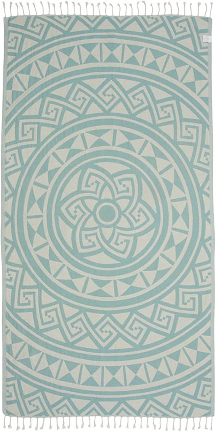 Sand Cloud Turkish Beach Towel - Sand Free - 100% Organic Turkish Cotton Yarn - Quick Dry Towel for Beach, Picnic Blanket or Throw - As Seen on Shark Tank - Mandala (Mint)