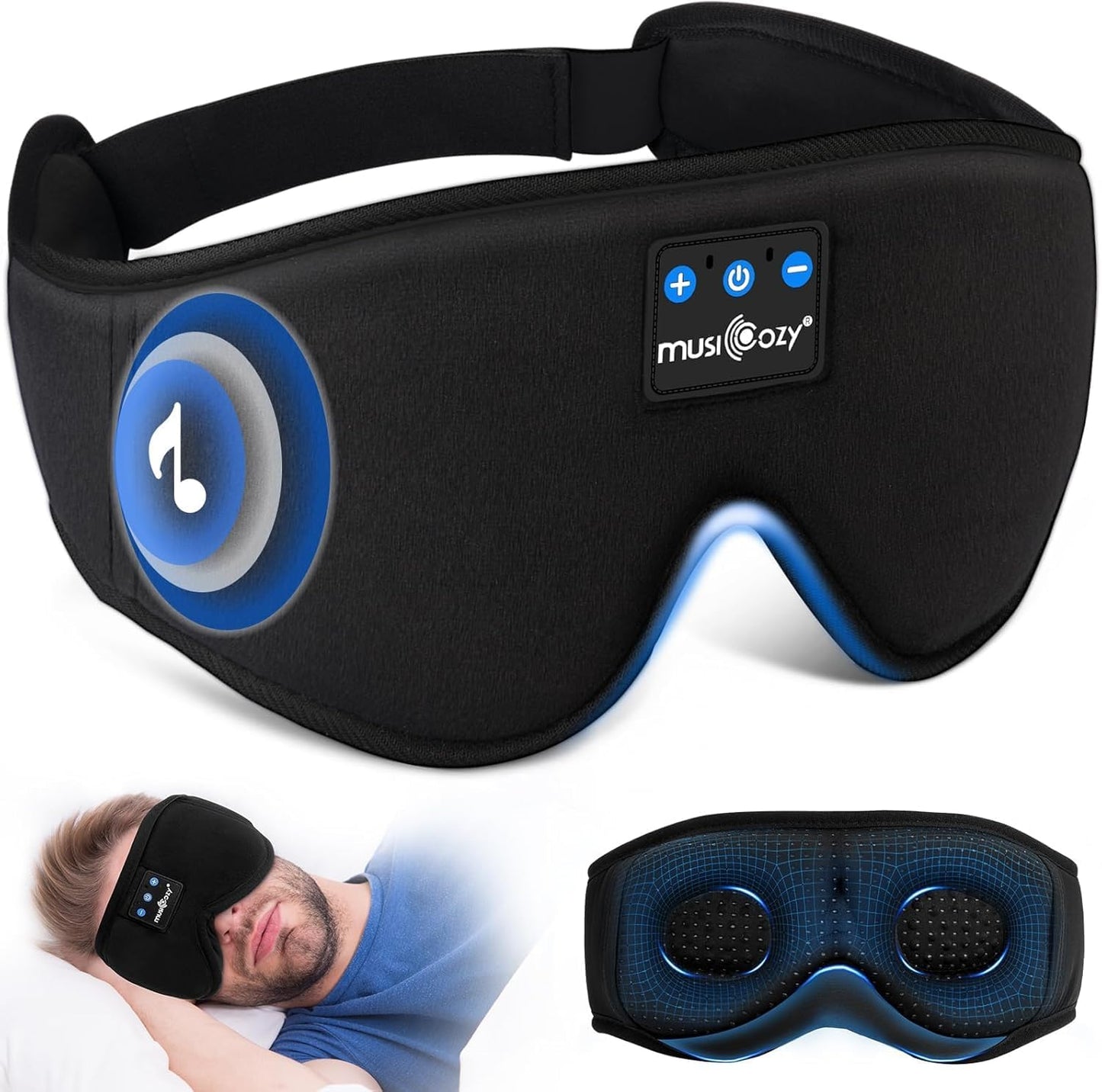 MUSICOZY Sleep Headphones, Bluetooth 5.4 Sleep Mask Headband Headphones Sleeping Eye Mask, Wireless Music Earbuds Earphones with HD Stereo Speakers for Side Sleepers, Cool Gadgets Unique Gift