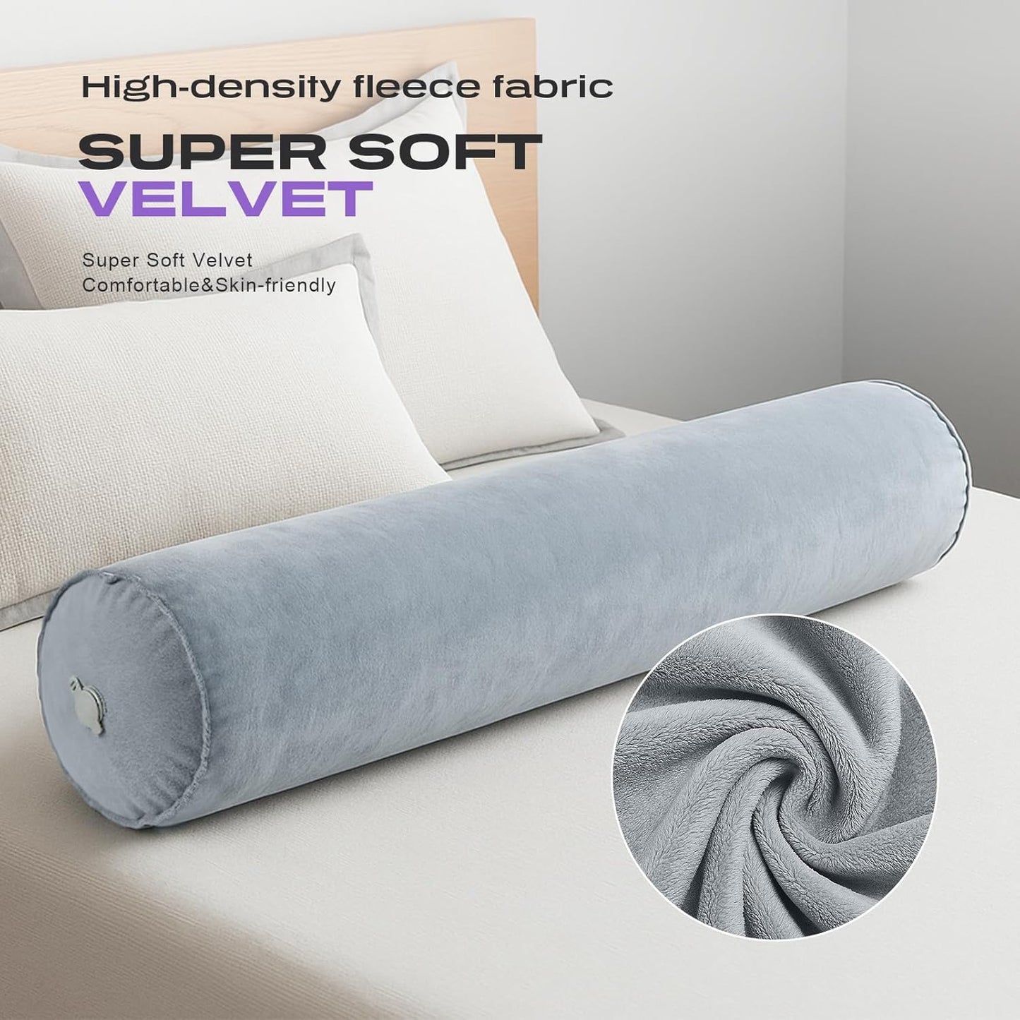 ETROL Inflatable Body Pillow for Adults, 47-inch Long Pillows for Bed, Bolster Pregnancy Pillows for Sleeping, Inflatable Travel Full Body Pillow, Hug Round Pillow for Side Sleeper, Soft Velvet, Grey