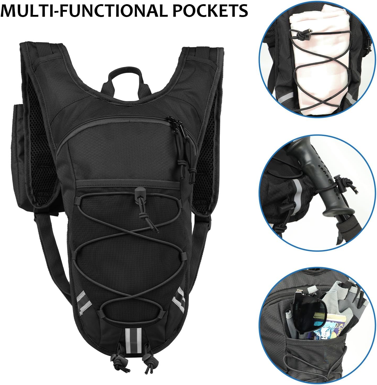 Lightweight Hydration Backpack 2L Water Bladder Pack for Running, Cycling, Hiking – Anti-Theft Water Backpack with Phone Holder, Trekking Pole Holder & Reflective Strips for Men & Women