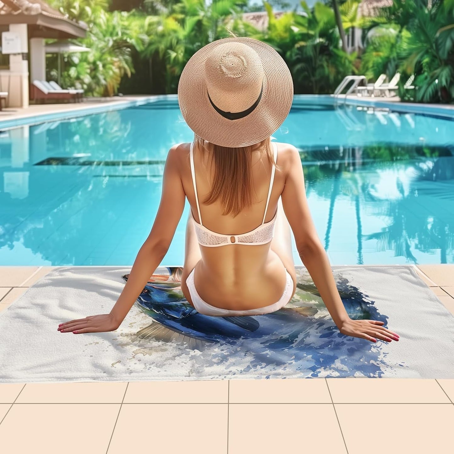 WZOMT Bass Fish Beach Towel Blanket Fishing Towels, Funny Bass Green White Microfiber Bath Towel for Adults Kids, Quick Dry Sandproof Towels for Swim Pool Travel Yoga, Oversized 32x52 Inch