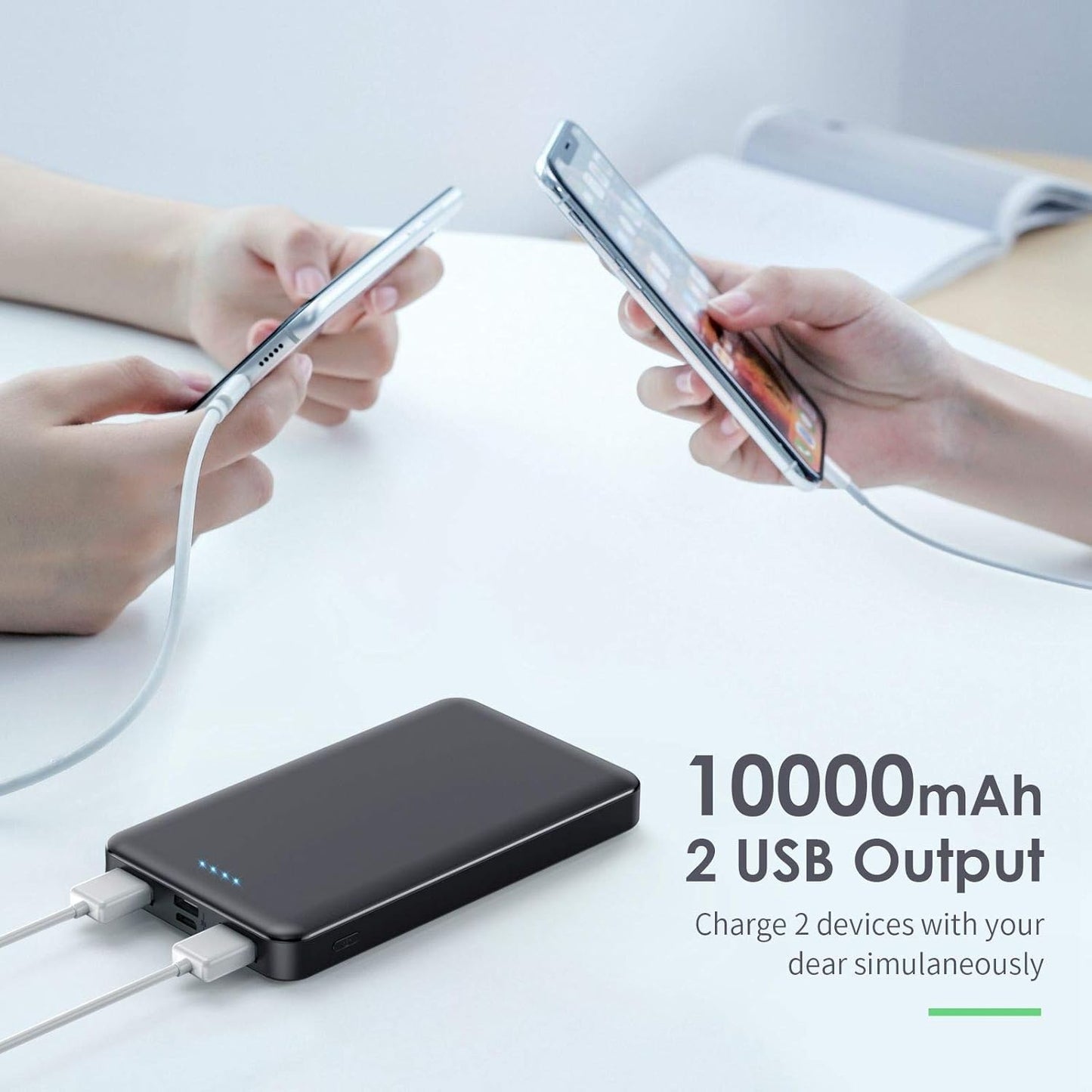[2 Pack]Portable Charger Power Bank 10000mAh,Ultra Slim Portable Phone Charger with USB C Input & 2 Output Backup Charging External Battery Pack Compatible with iPhone 16/15/14/13/12,Android Phone etc
