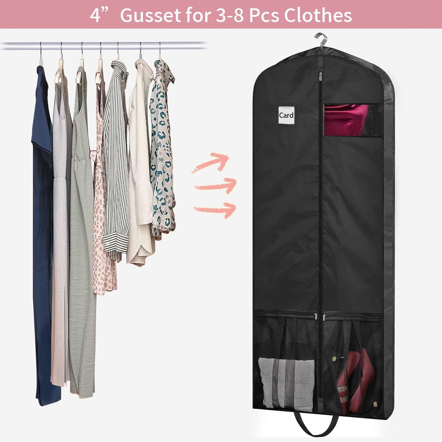 Dress Bags for Gowns Long, 65" Dress Garment Bags for Hanging Clothes, Dress Bags for Closet Storage and Traveling, Foldable Dress Cover