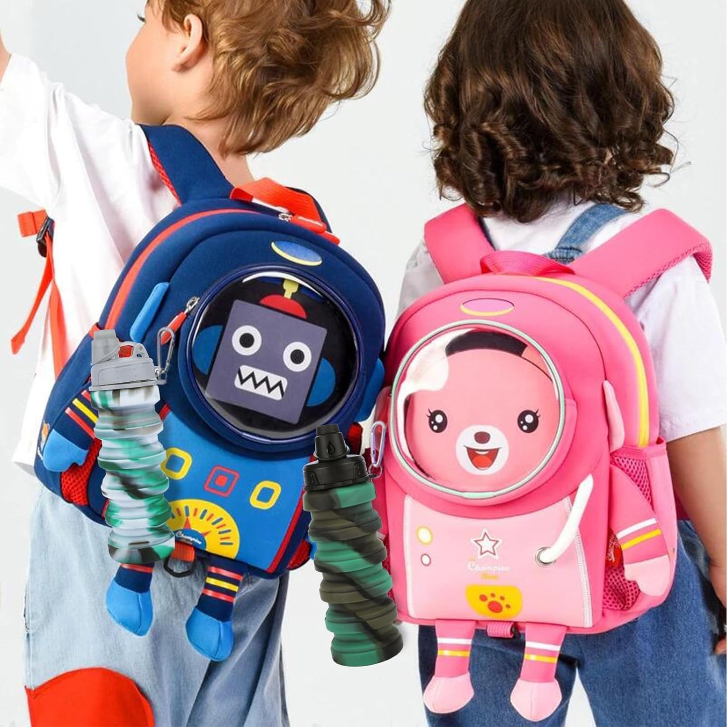 Rainbow Collapsible Water Bottles for Kids, Students, Adults, Reusable BPA Free Silicone Foldable Sports Water Bottles for Travel Camping Hiking, Folding Travel Water Bottles, Gary & Green