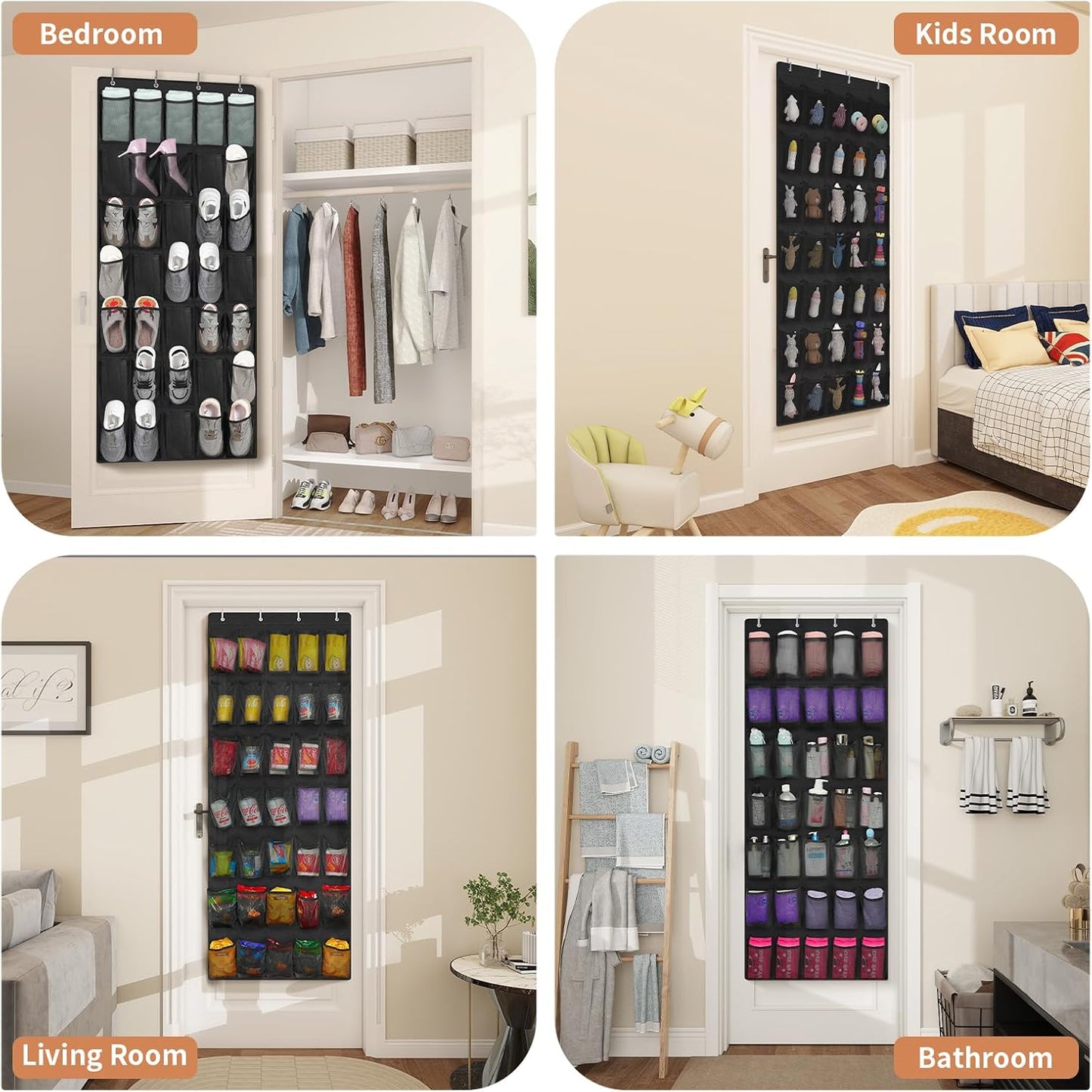 FENTEC 35 Large Pockets Over The Door Shoe Organizer, Mesh Hanging Shoe Organizer Shoe Rack for Closet Mesh Closet Shoe Holder, Over Door Organizer, Shoe Organizer for Wall, Black, 1 Pack