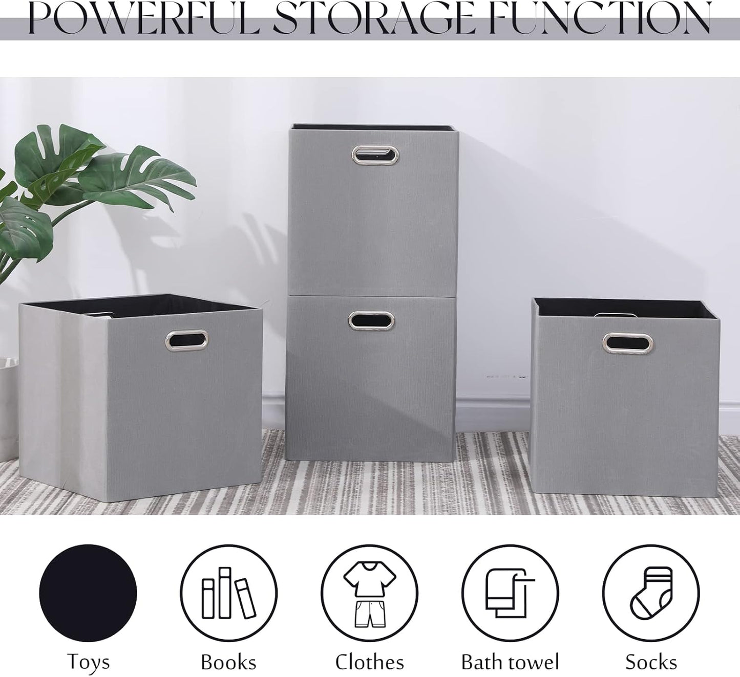 Cube Storage Bins 13×13 Polyester Foldable Box with Handles, Collapsible Organization Basket Set of 4 Large Capacity Drawer for Closet Shelf Cabinet Bookcase Bedroom, Light Gray