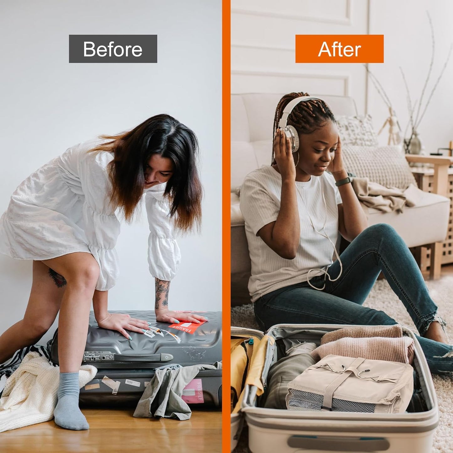 TABITORA Travel Portable Hanging Shelves Closet Organizer Packing Luggage Organizer and Storage with Multifunctional and Foldable Invisible Compartment,Lightweight, for Suitcase, RV,Closet…Beige,XL