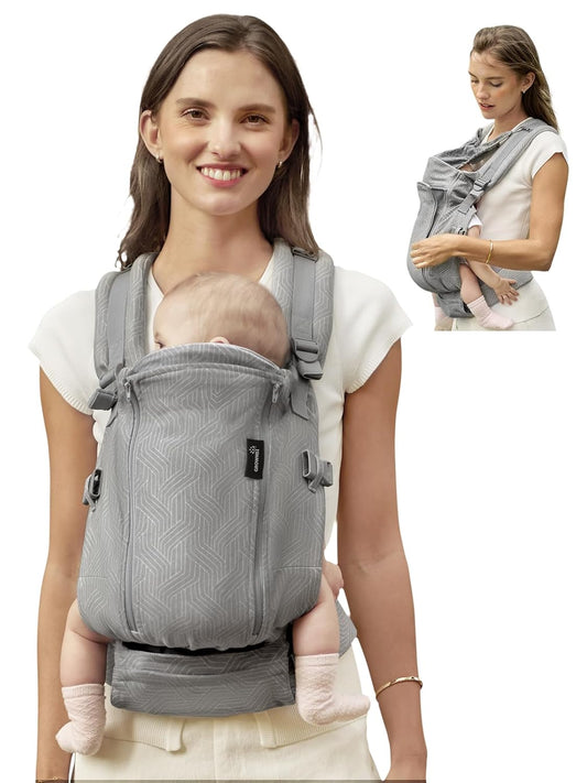 GROWNSY Baby Carrier Newborn to Toddler 7-44lbs, All Season Design with Adjustable Mesh Panel, Ergonomic Baby Carriers with Lower & Upper Buckle, Hands-Free Parenting, Gray