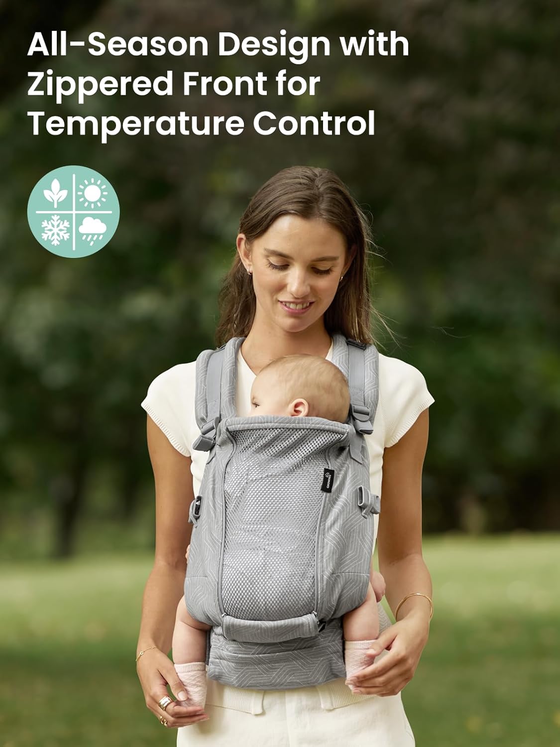 GROWNSY Baby Carrier Newborn to Toddler 7-44lbs, All Season Design with Adjustable Mesh Panel, Ergonomic Baby Carriers with Lower & Upper Buckle, Hands-Free Parenting, Gray