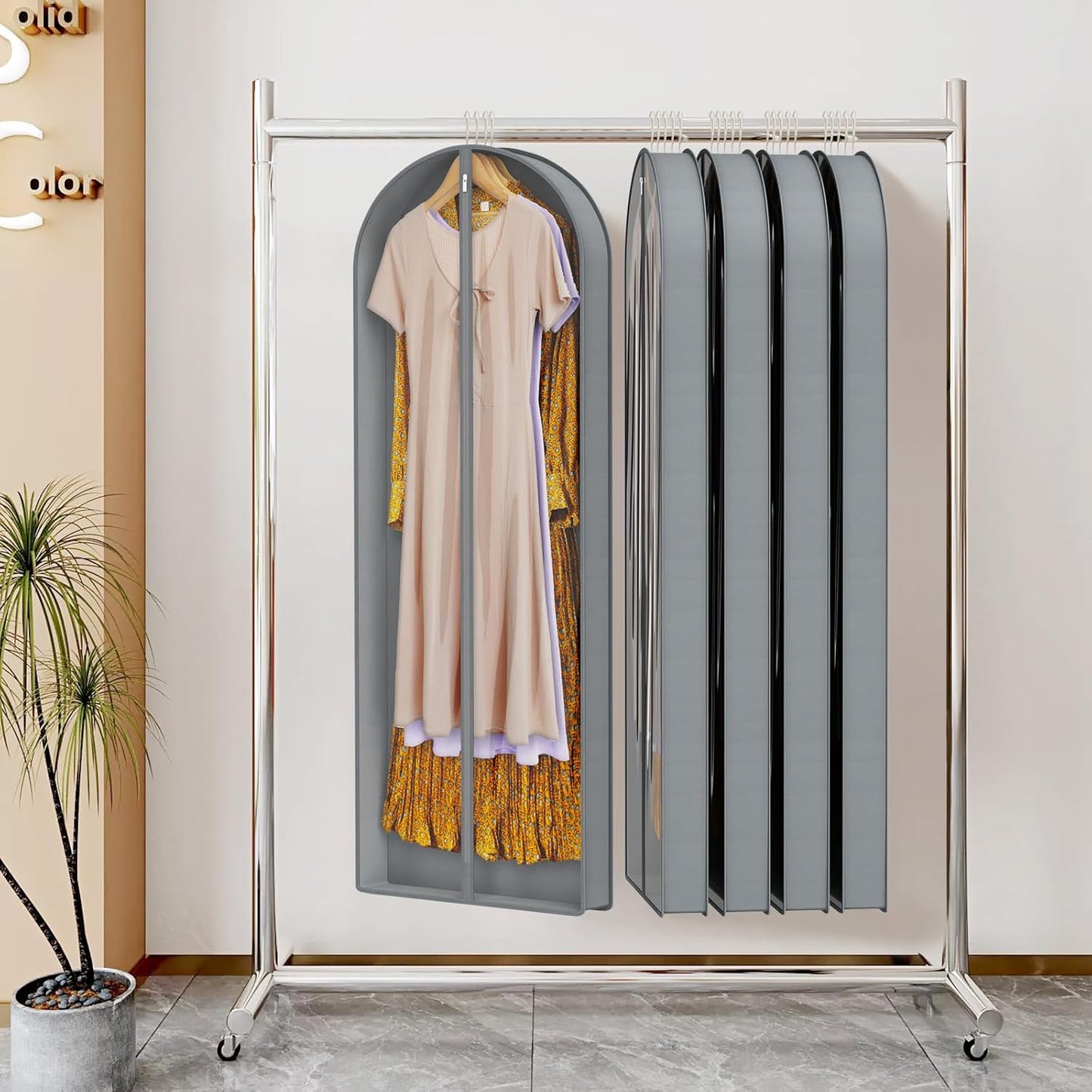 Zilink Luxury Breathable Fur Coat Storage Bags 60" Dress Bags for Gowns Long Mink Coat Garment Bag with 4" Gussted Wrinkle Free for Leather Jacket Fur Coats Puffy Dress Storage, Set of 4