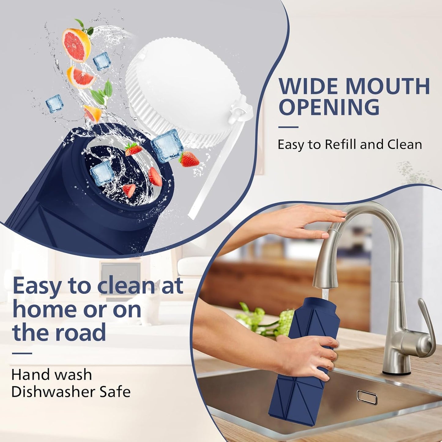 2pcs 610ml Collapsible Water Bottles Upgrade Foldable Water Bottle BPA Free Reusable Lightweight LeakProof Silicone Water Bottles 20.6oz for Travel Gym Hiking Office Camping Sport